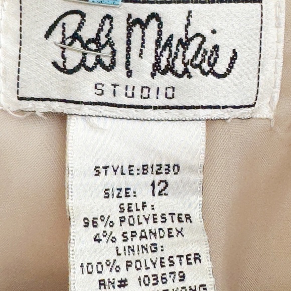 Vintage Bob Mackie Studio Beige Blazer & Pant Suit w/ Yellow Piping – Size 12 - Picture 3 of 6